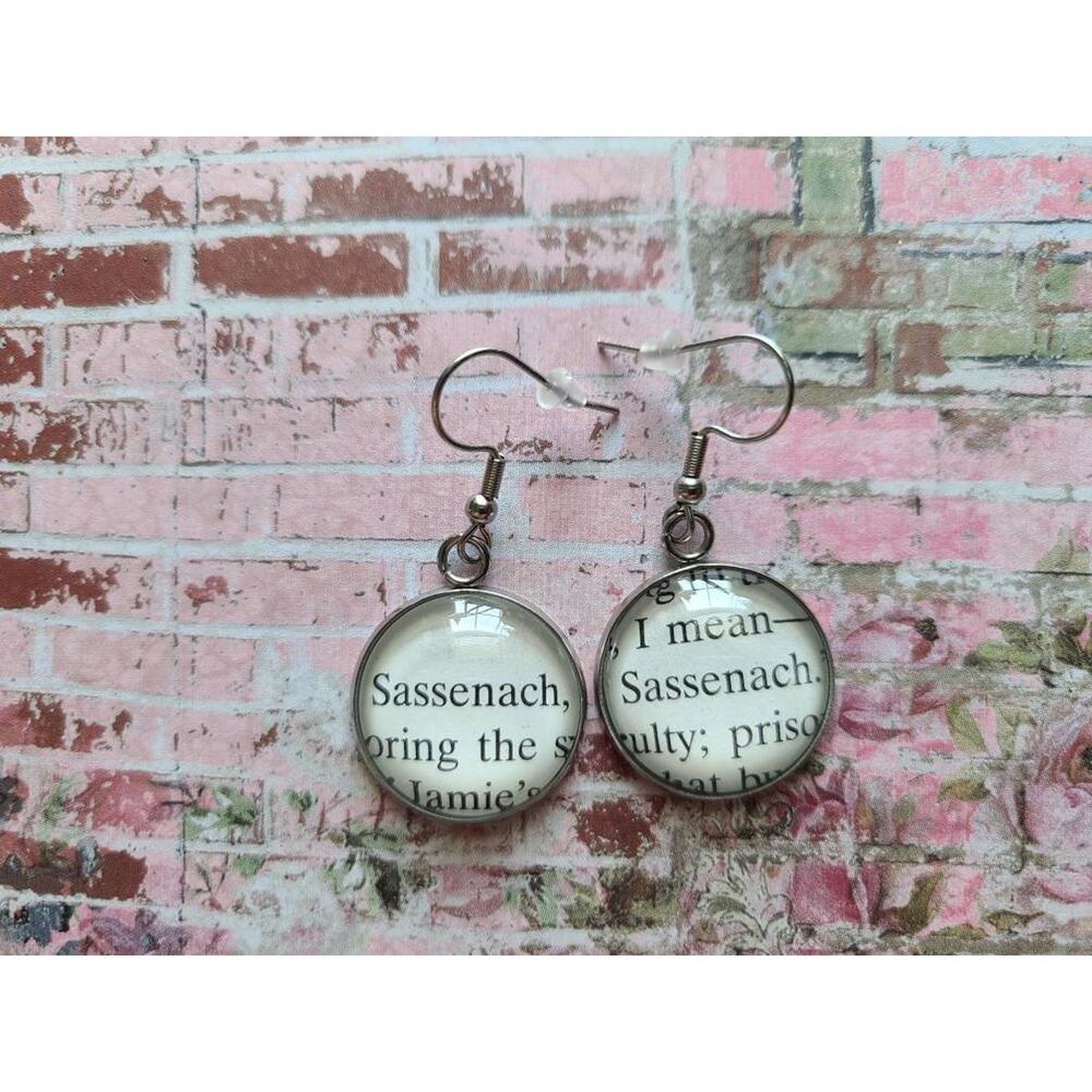 Sassenach pendant earrings made from Outlander book pages
